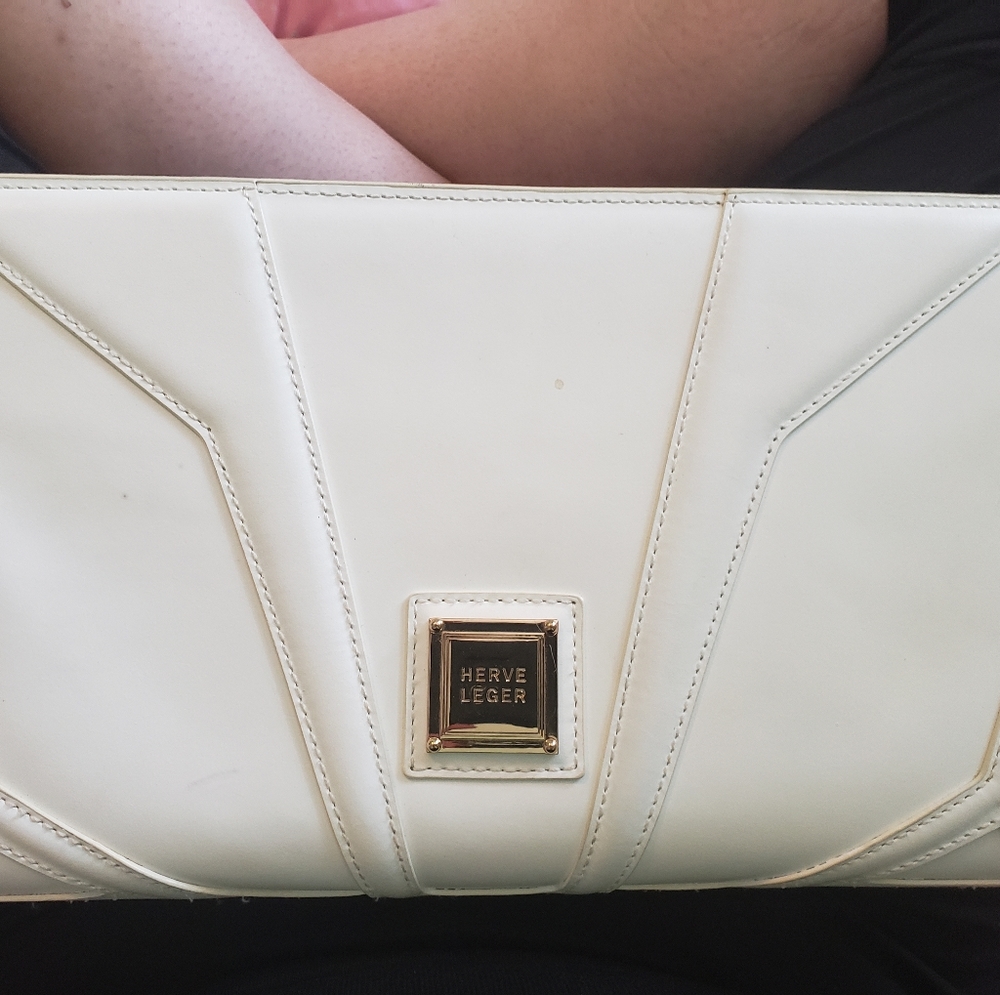 Herve Leger white leather clutch